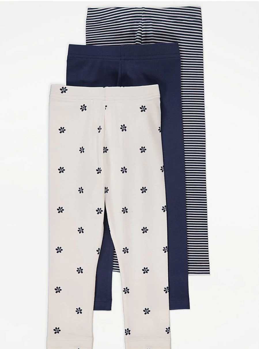 "George at Asda Kids' Floral Striped Leggings 3-Pack | Comfortable & Stylish"
