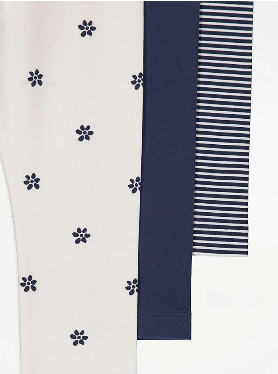 "George at Asda Kids' Floral Striped Leggings 3-Pack | Comfortable & Stylish"