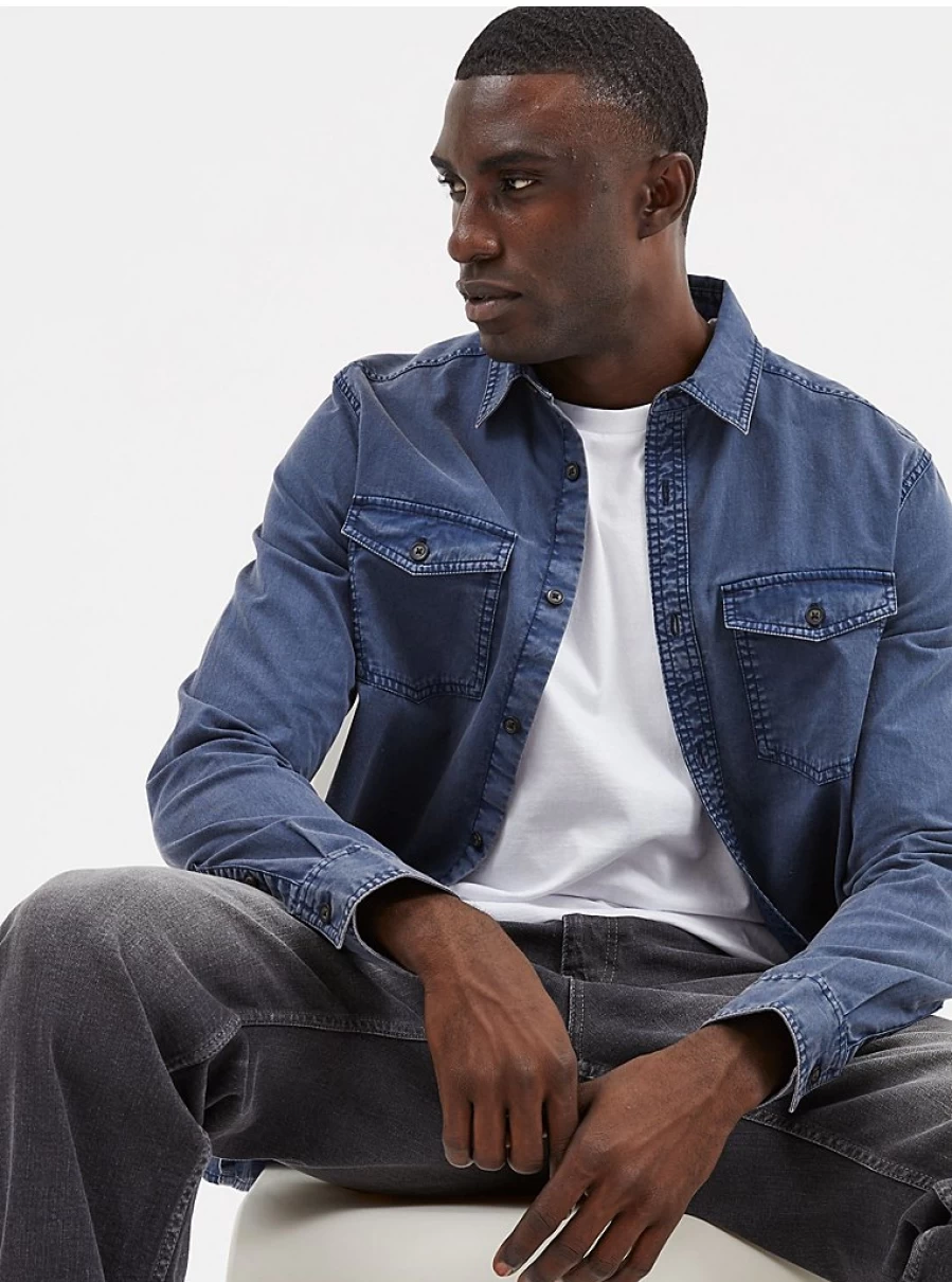 Men's Navy Long Sleeve Pocket Shirt by George at Asda – Comfort & Style Review