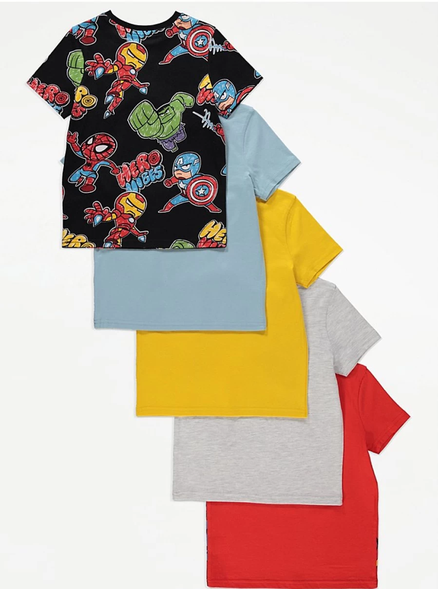 "Marvel Superheroes Boys' Graphic T-Shirts 5-Pack | George at Asda | Kids Cotton Tee Set"