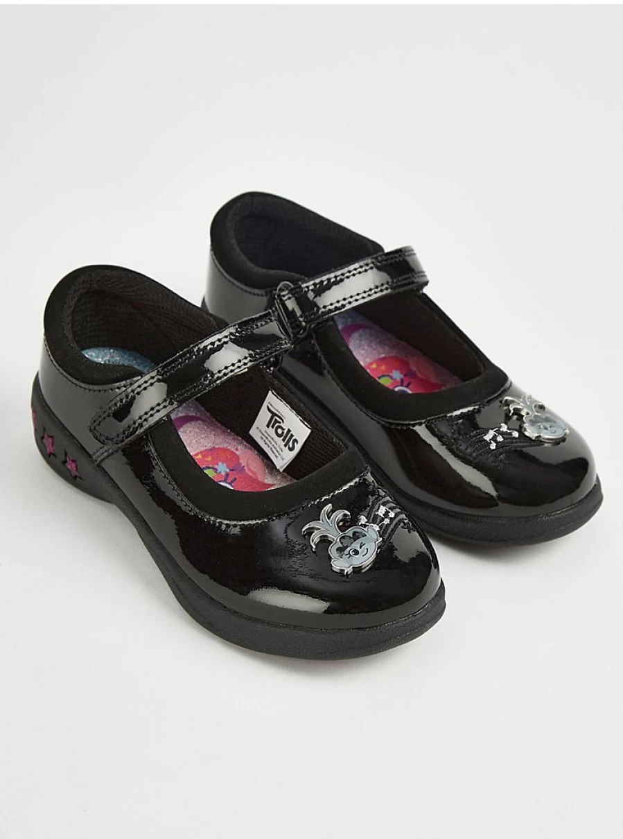 "George at Asda Trolls Black Star Ballet School Shoes – Comfortable & Stylish Kids Dance Shoes"