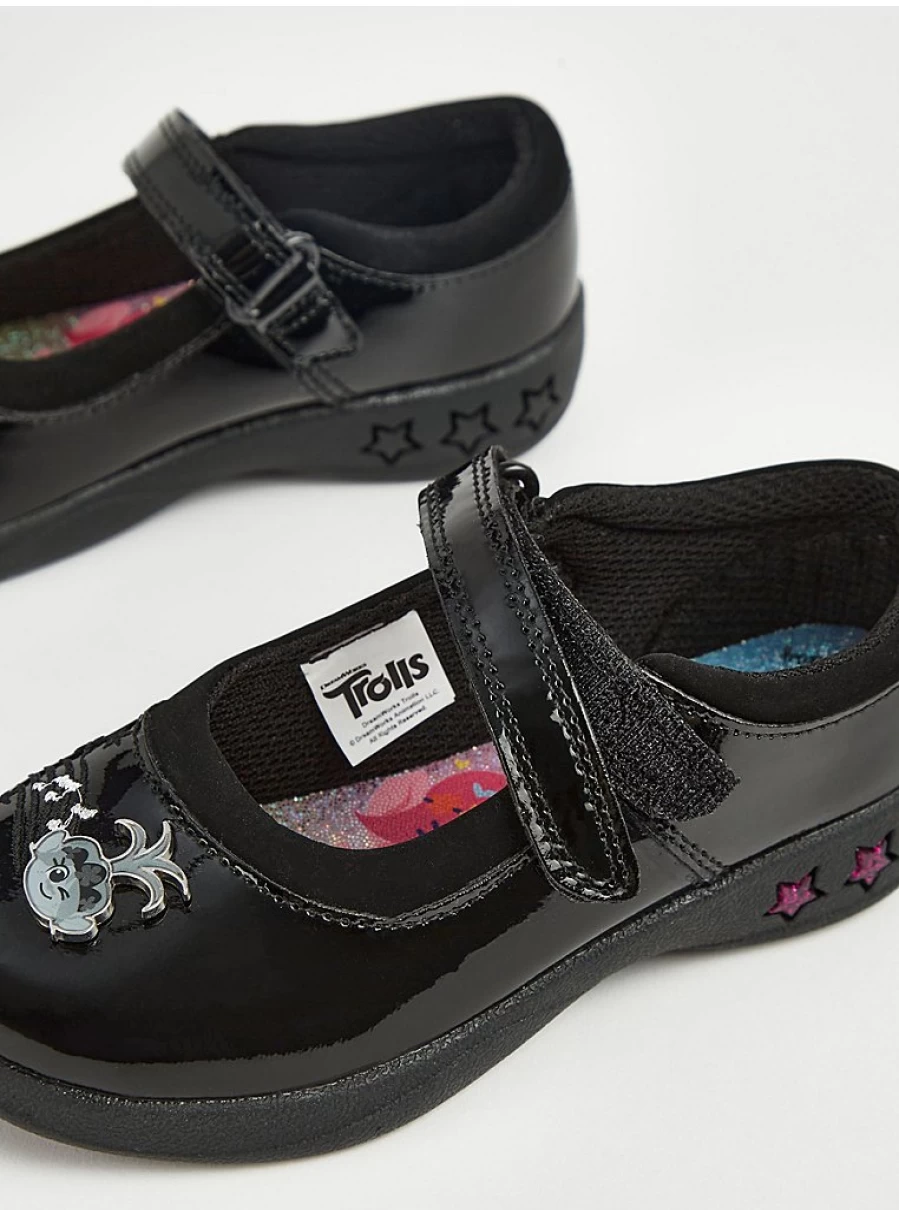 "George at Asda Trolls Black Star Ballet School Shoes – Comfortable & Stylish Kids Dance Shoes"