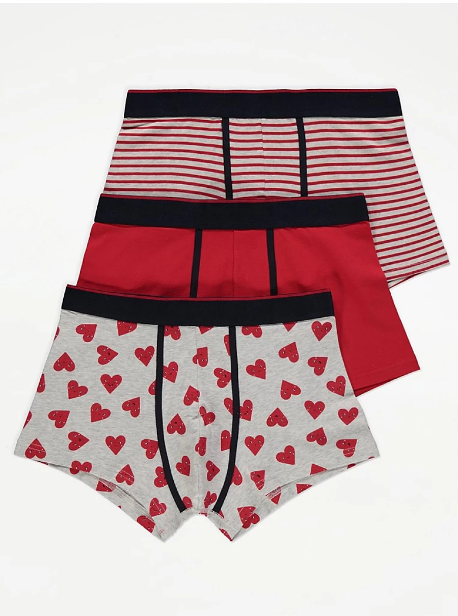 George at Asda Men's Heart Print Hipster Trunks 3-Pack - Comfortable Cotton Underwear