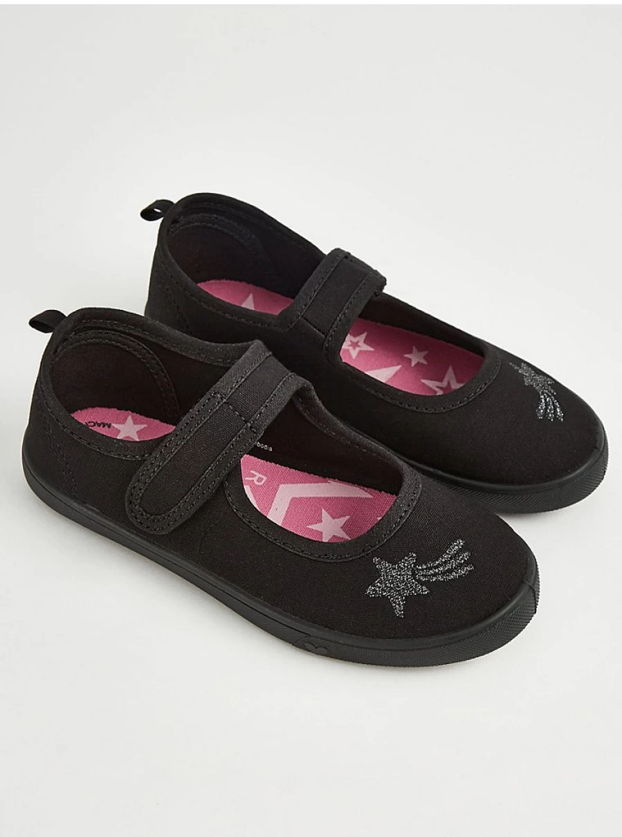 "George at Asda Black Shooting Star Plimsolls – Comfortable School Shoes for Kids"
