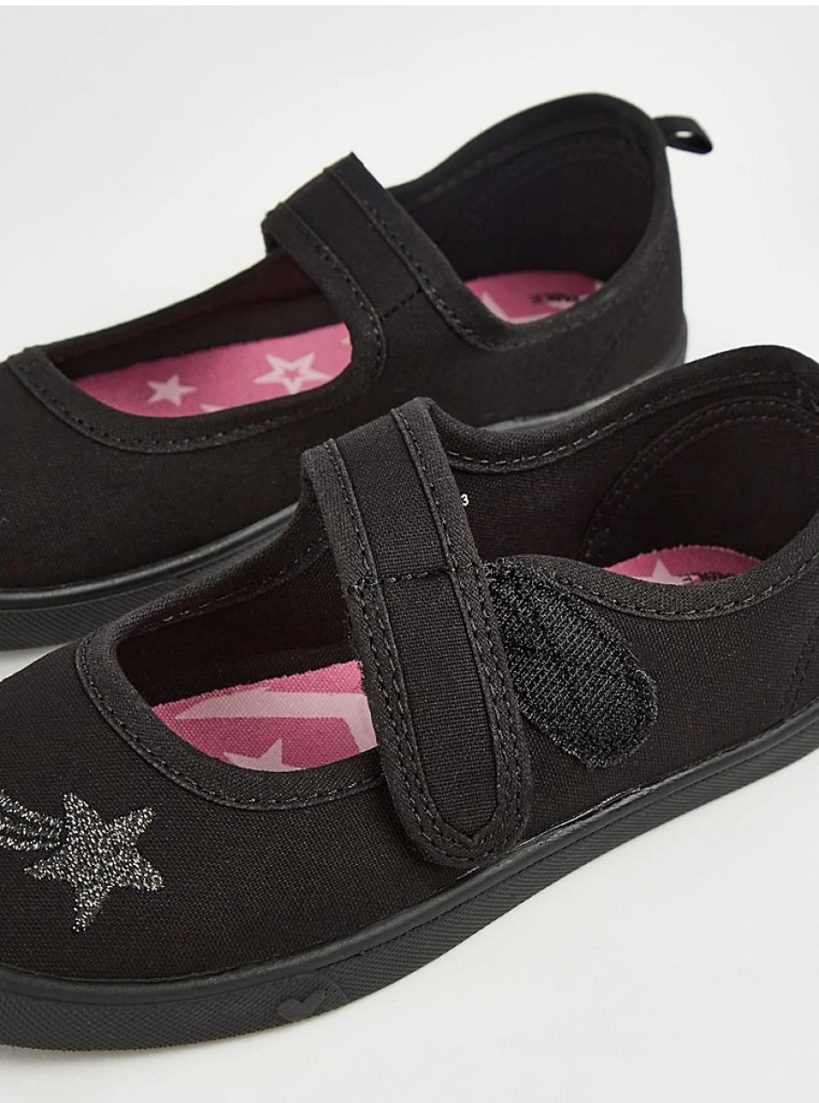 "George at Asda Black Shooting Star Plimsolls – Comfortable School Shoes for Kids"