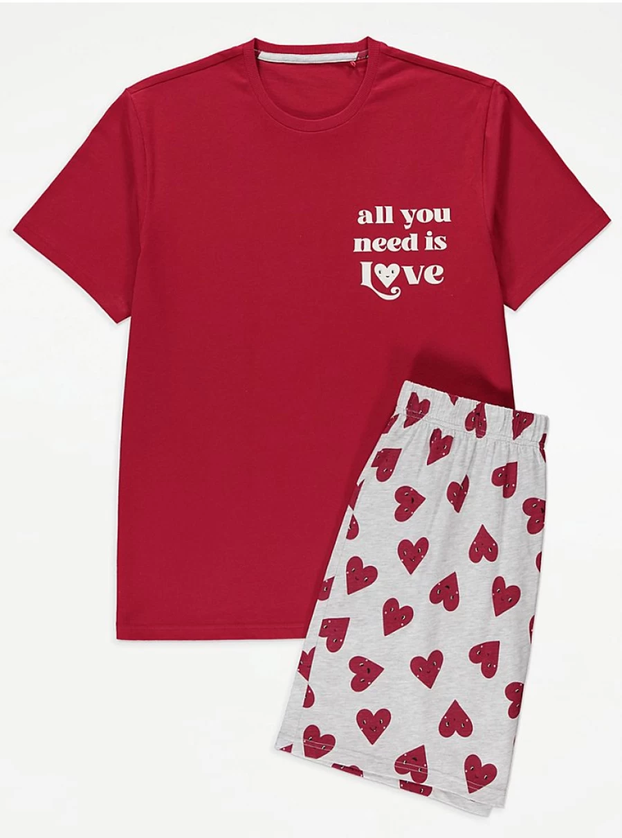 "George at Asda Men's Red 'All You Need Is Love' Valentine's Pyjamas Set"