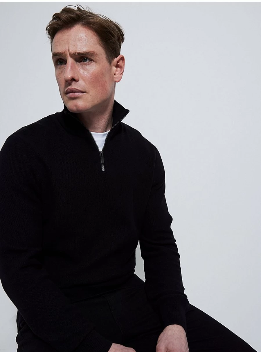 Men's Black Textured Quarter Zip Pullover | George at Asda | Slim Fit Jumper Review