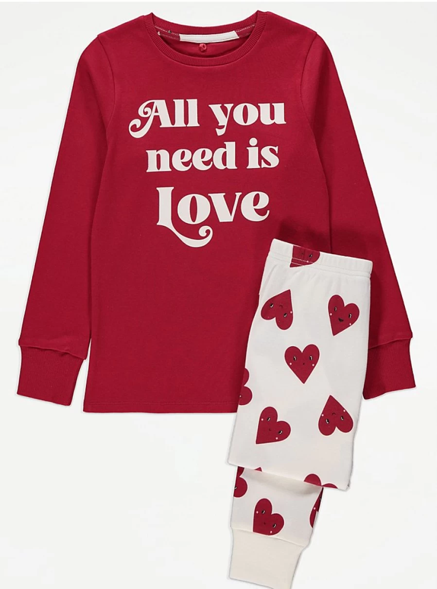 "Red 'All You Need Is Love' Matching Valentine's Pyjamas for Kids by George at Asda"