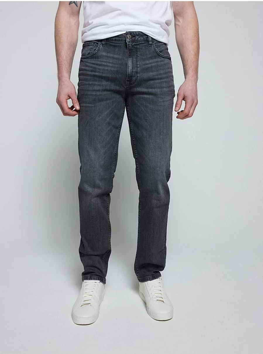 Men's Dark Grey Washed Straight Fit Jeans | George at Asda