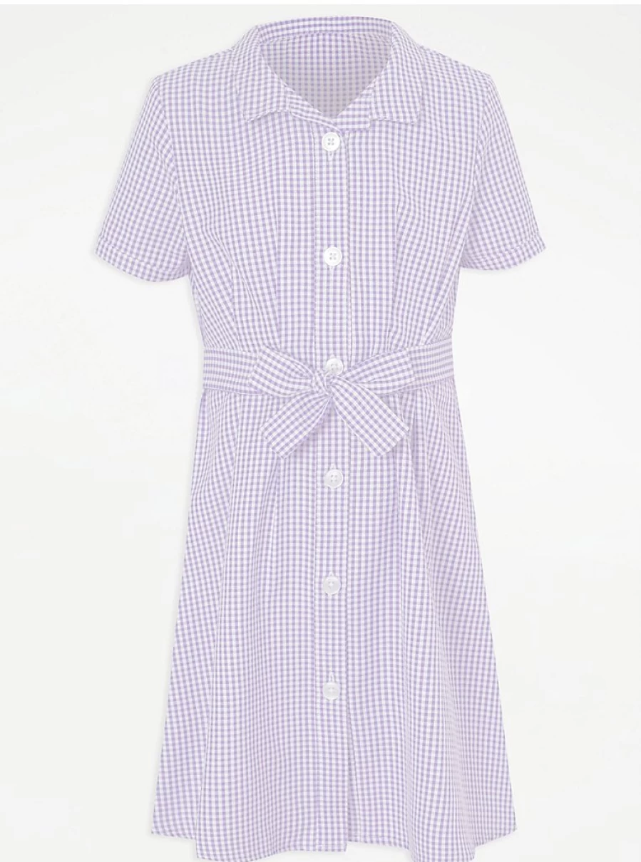"George at Asda Girls' Lilac Gingham School Dress with Belt – Stylish & Comfortable Uniform"