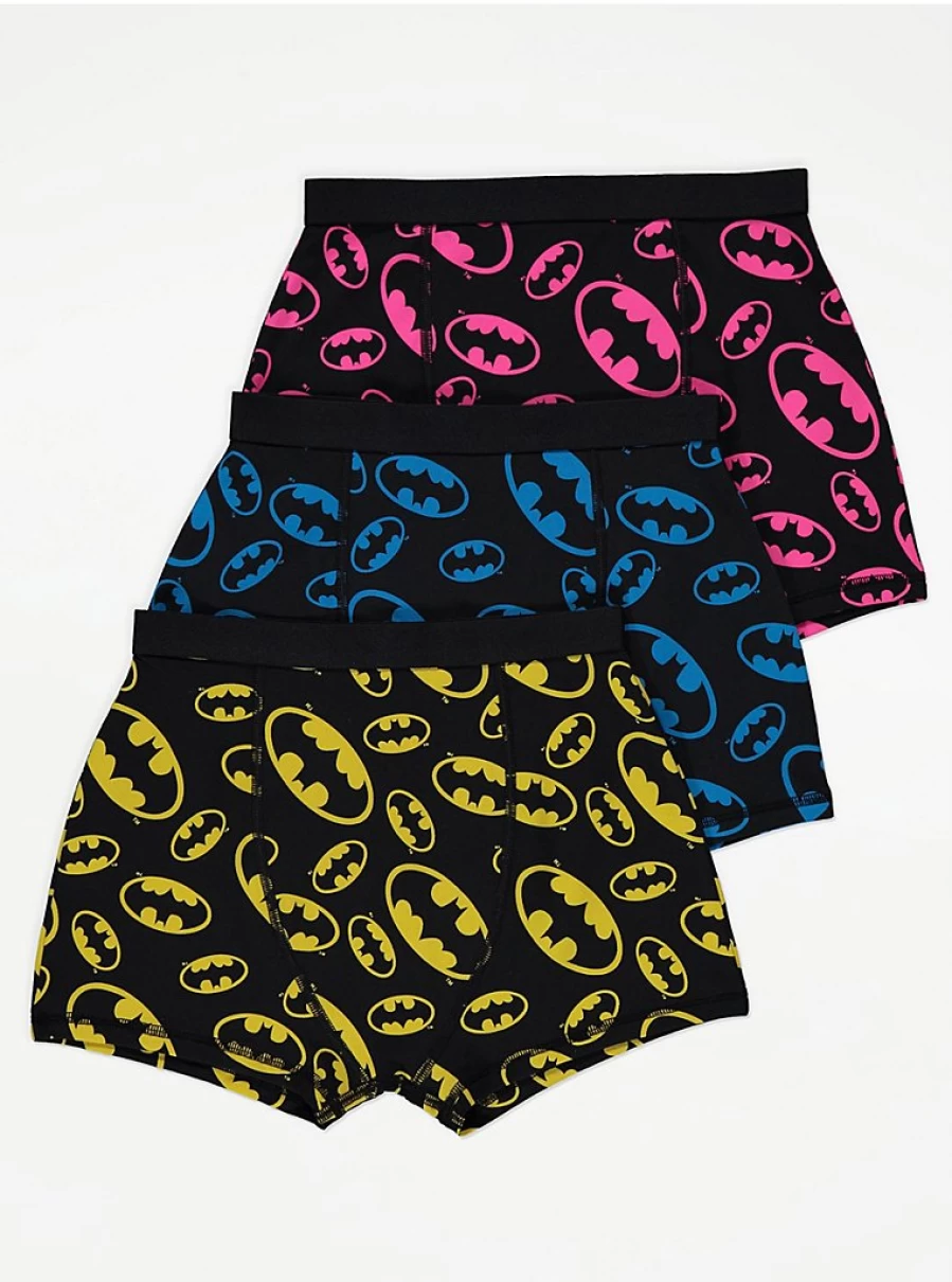 George at Asda Boys' Batman Black Logo Trunks 3-Pack | DC Comics Licensed Underwear