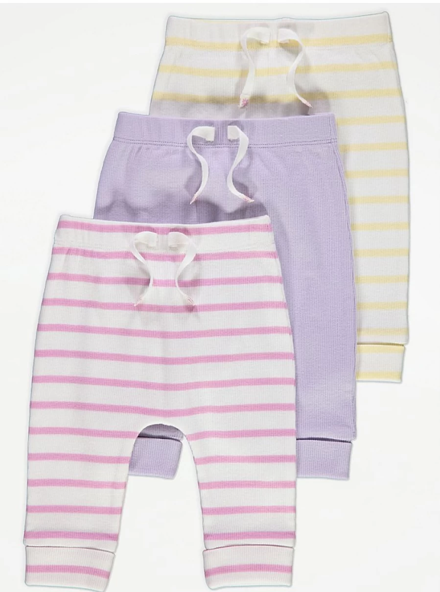 "George at Asda Baby Pastel Striped Leggings 3-Pack | Soft & Comfortable Infant Leggings"