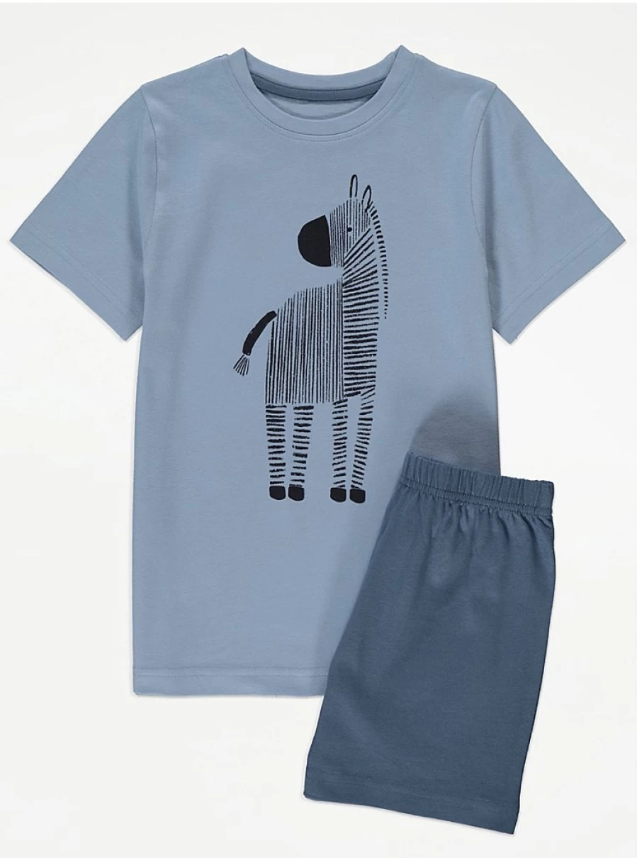 "George at Asda Boys' Blue Zebra Print Short Pyjamas – Comfortable Kids Sleepwear"