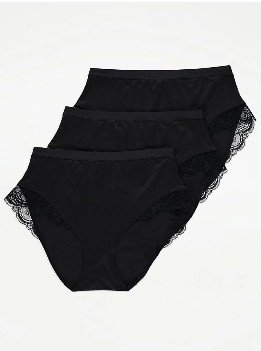 "George at Asda Black Lace Trim Comfort Full Brief Knickers 3-Pack | Women's Lingerie Set"