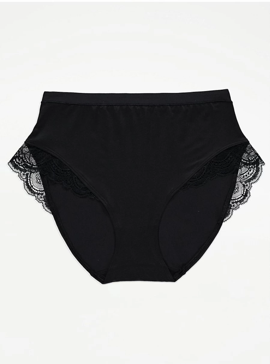 "George at Asda Black Lace Trim Comfort Full Brief Knickers 3-Pack | Women's Lingerie Set"