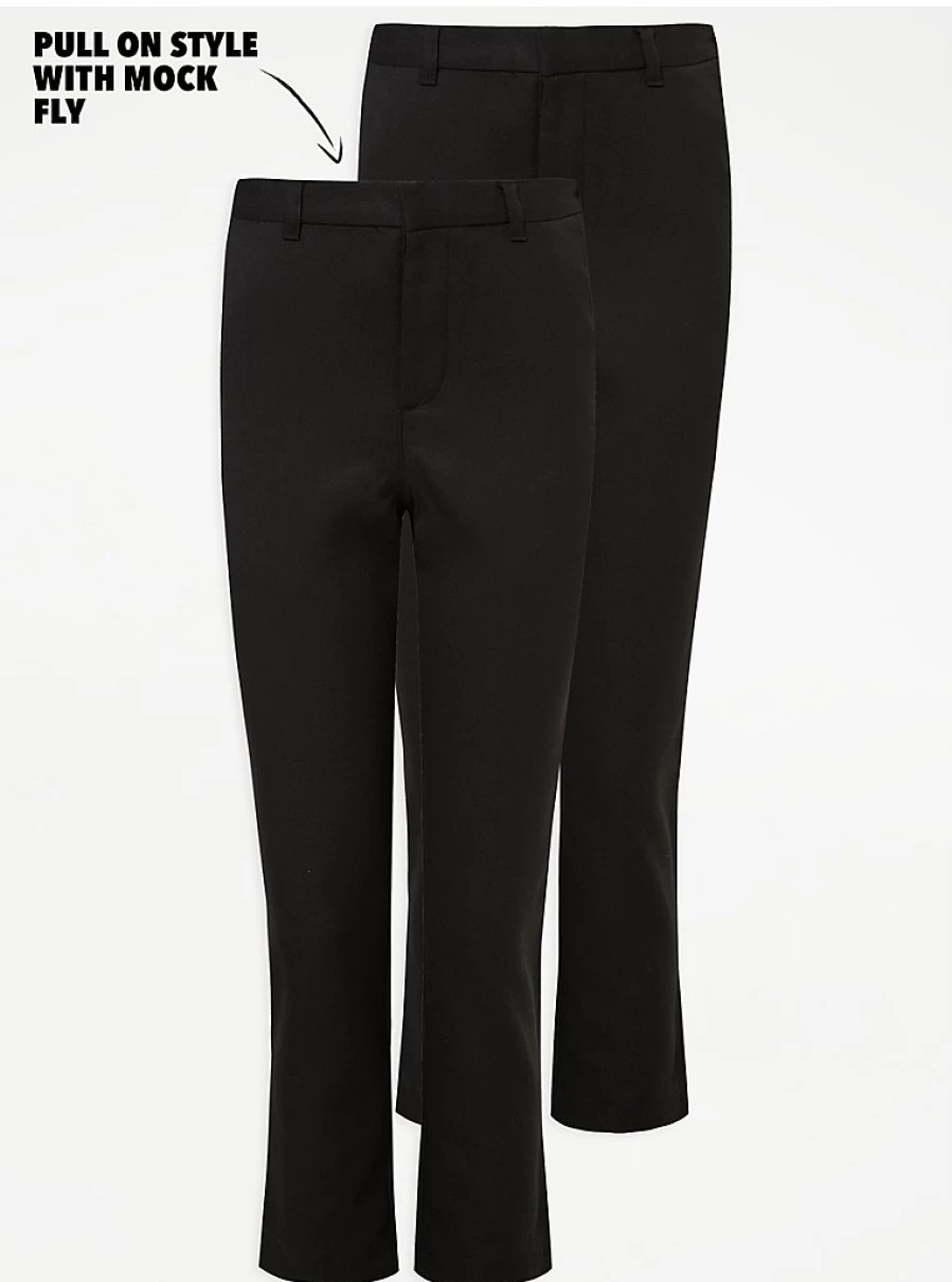 "George at Asda Boys' Slim Fit Black School Trousers 2-Pack – Comfortable & Easy Wear"