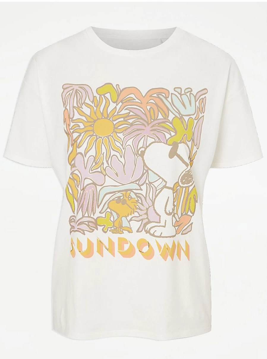 "George at Asda Women's Snoopy Sundown Graphic White T-Shirt | Comfort Fit Casual Tee"