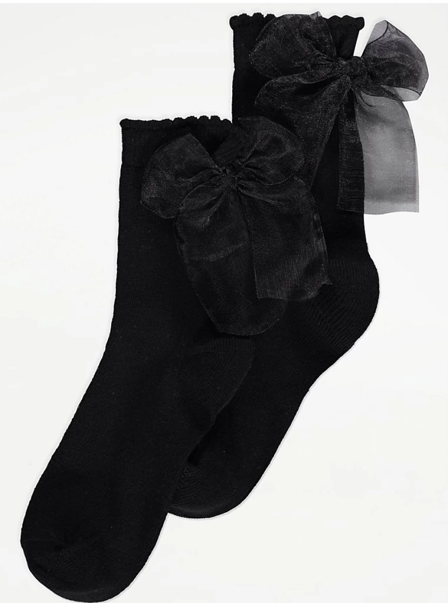 "George at Asda Kids' Black Cotton Tulle Bow Socks – Comfortable & Stylish"