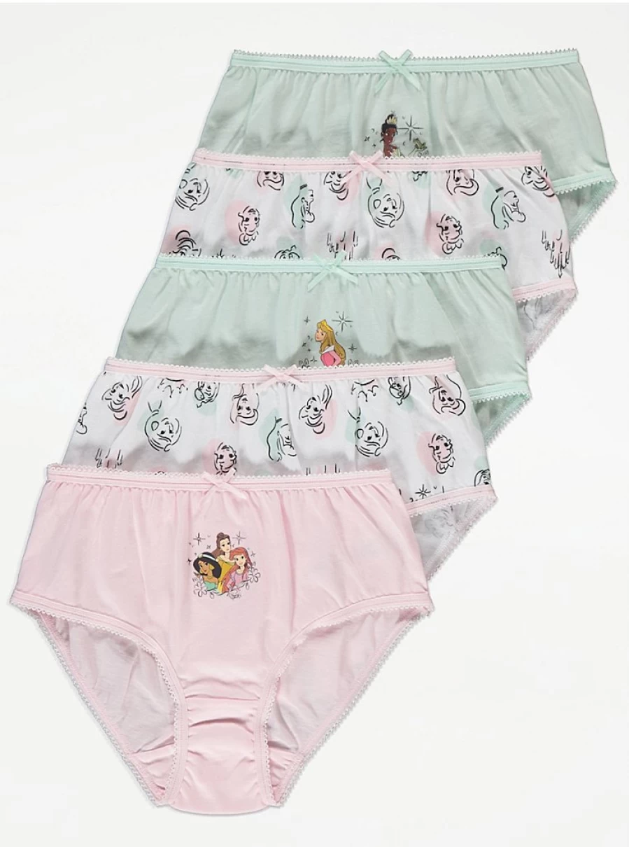 George at Asda Disney Princess Girls' Knickers 5-Pack | Soft Kids' Underwear | Official Licensed Character Design
