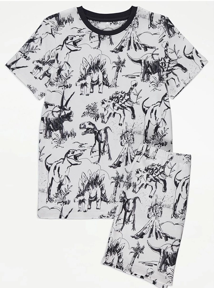 "George at Asda Boys' White Dinosaur Short Pyjamas – Comfortable Kids Sleepwear"