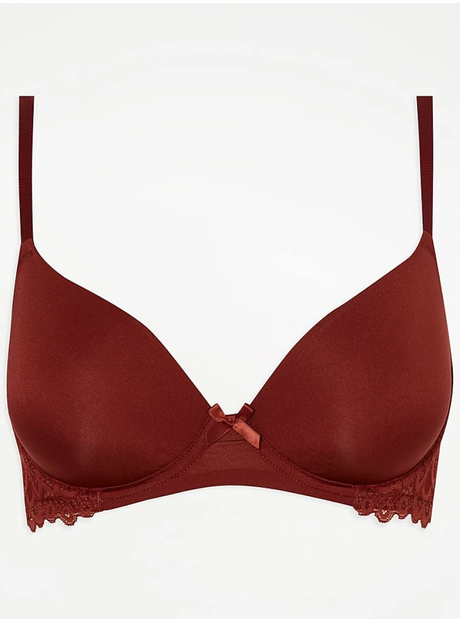 "George at Asda Women's Burgundy Lace Padded T-Shirt Bra – Comfort & Style Lingerie Review"