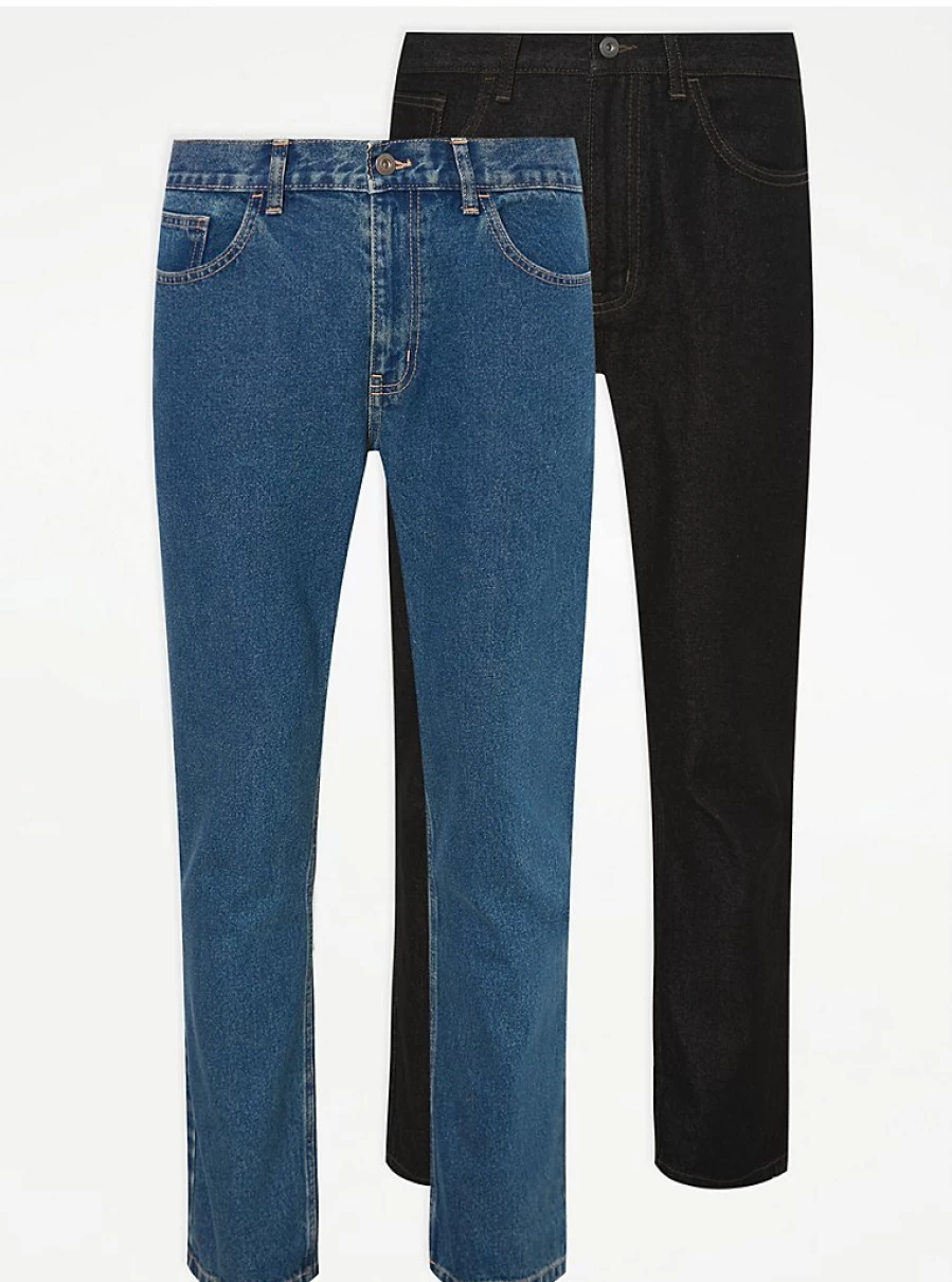 Men's Straight Fit Jeans 2 Pack | Comfort Denim Trousers | George at Asda