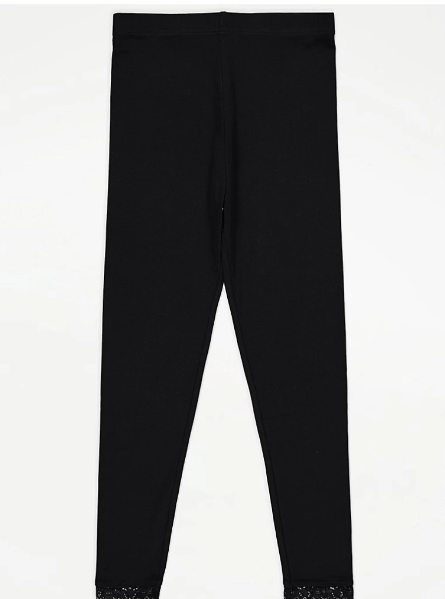 Black Lace Trim Leggings for Kids | George at Asda | Comfort & Style