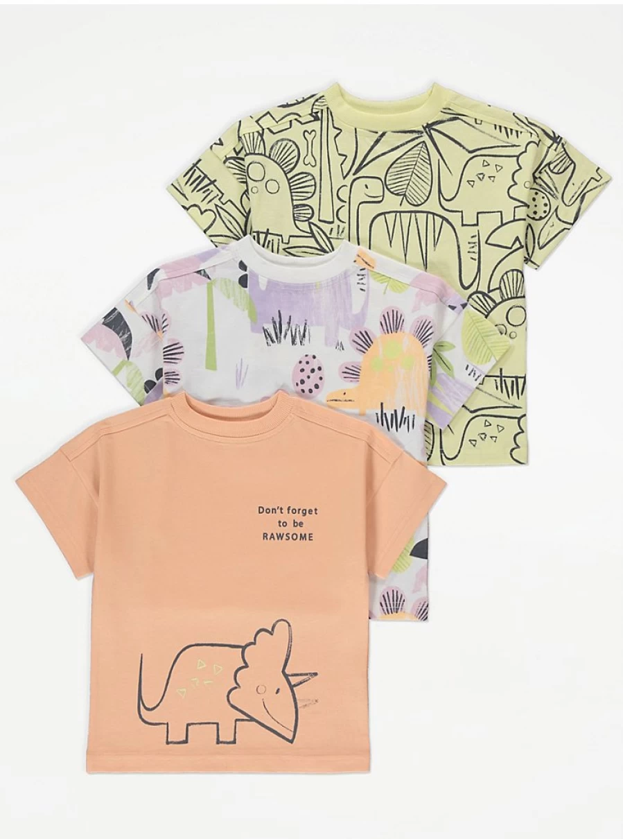 Boys Pastel Dinosaur Print Short Sleeve T-Shirt | George at Asda