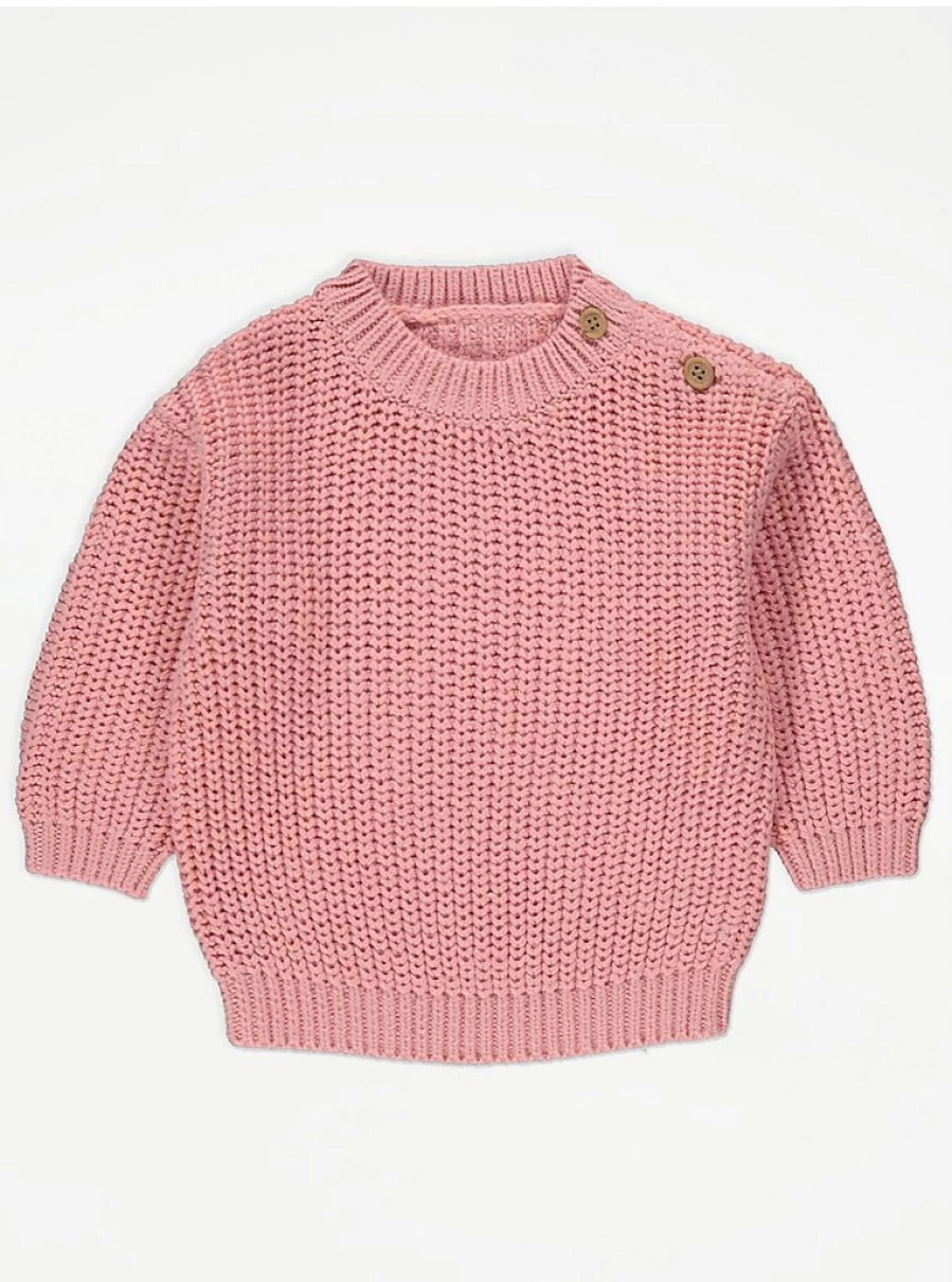 "George at Asda Baby Pink Chunky Rib Knit Jumper | Soft Knitted Sweater for Infants"