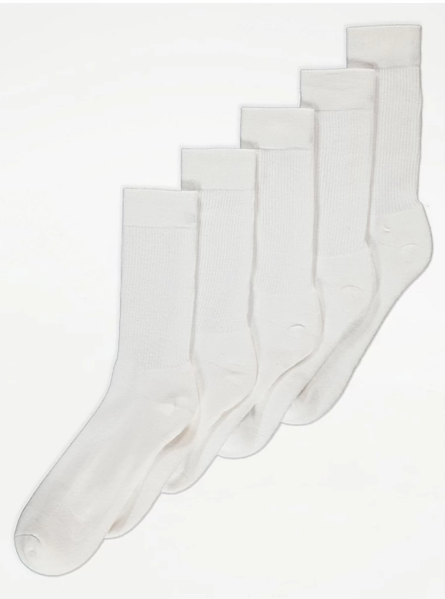George at Asda Boys' White Rib Sports Socks 5-Pack – Comfort & Durability for Active Kids