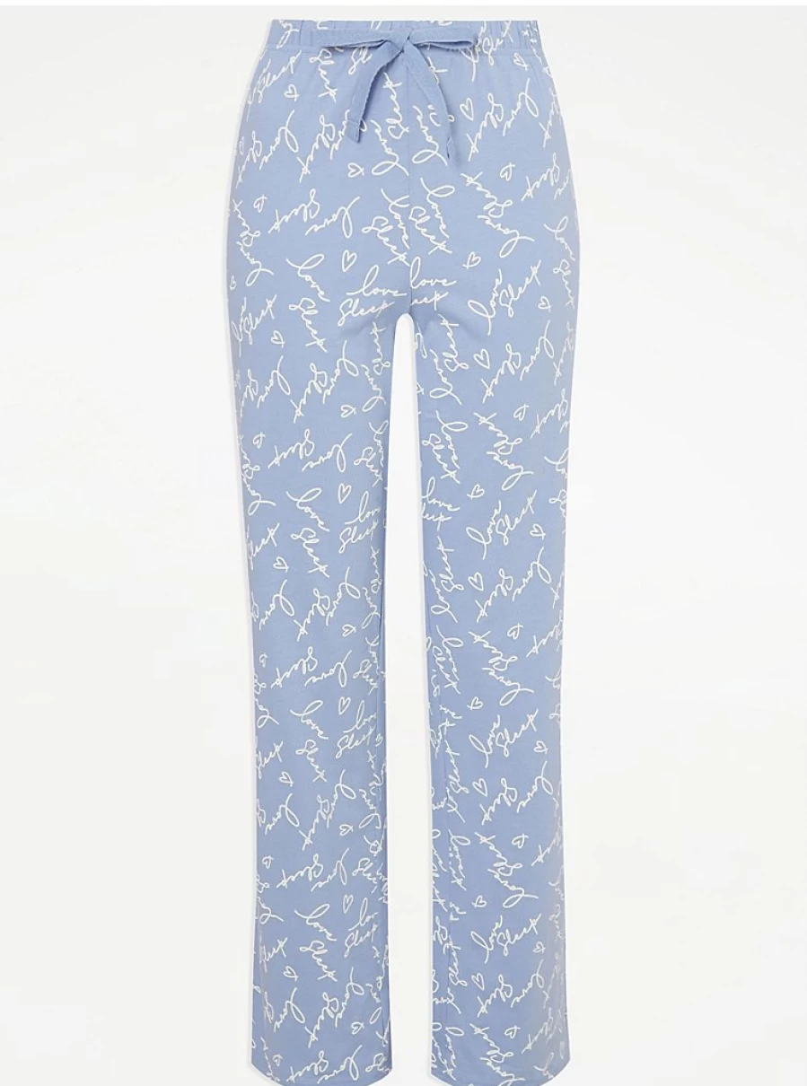 "George at Asda Light Blue Slogan Pyjama Pants | Women's Comfortable Sleepwear & Loungewear"