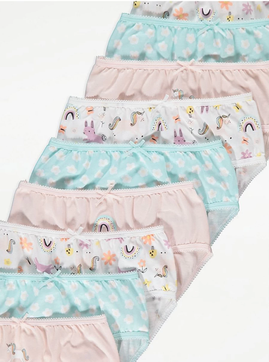 "George at Asda Kids Unicorn Flower Knickers 10-Pack | Soft Cotton Underwear for Girls"