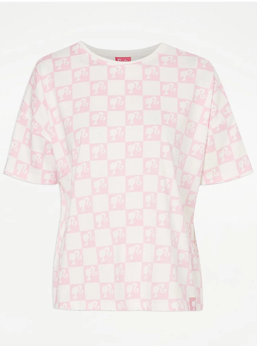George at Asda Barbie Checked Short Pyjama Set - Pink Plaid Sleepwear for Women & Girls