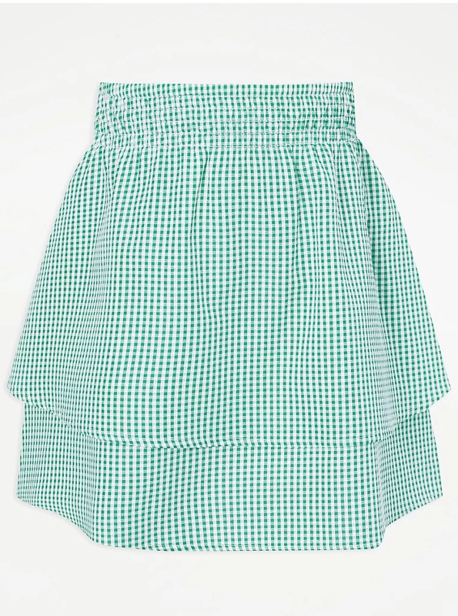 "George at Asda Girls' Green Gingham Layered School Skirt – Stylish & Comfortable Uniform Essential"
