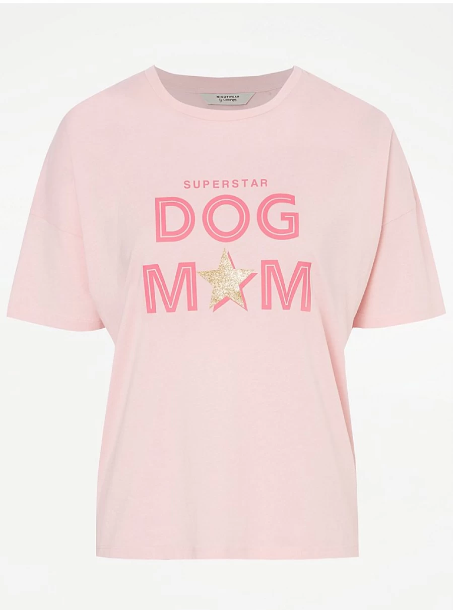 "George at Asda Pink Superstar Dog Mom Short Sleeve Pajamas – Women's Sleepwear & Loungewear"