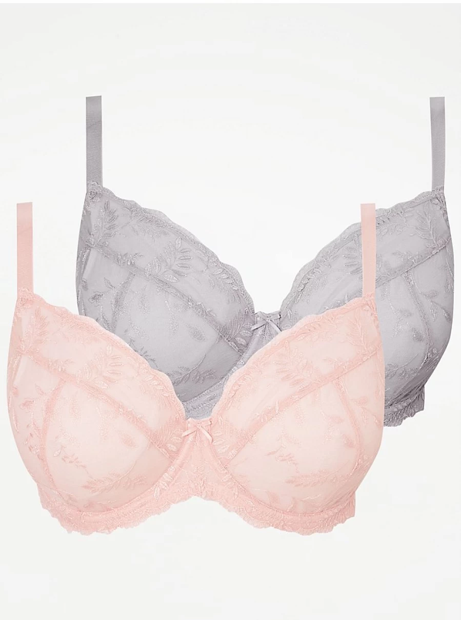 "George at Asda Women's Embroidered Non-Padded Bras 2-Pack | Comfortable Lingerie Set"