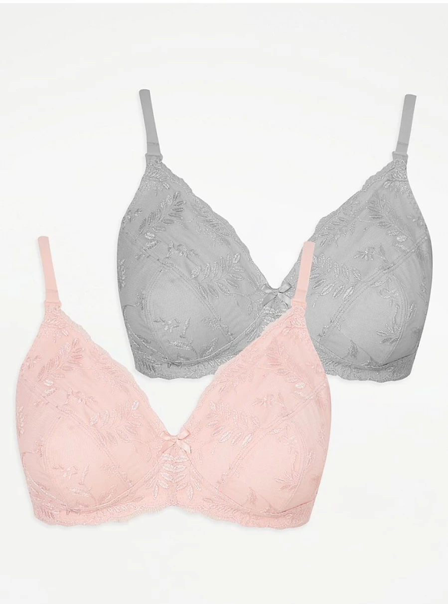 Maternity Embroidered Non-Padded Nursing Bras 2 Pack | George at Asda | Soft Comfort for Breastfeeding Moms