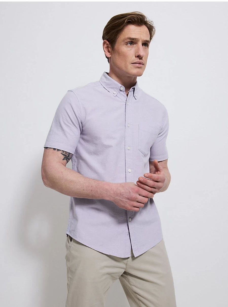 Men's Lilac Regular Fit Short Sleeve Oxford Shirt | George at Asda