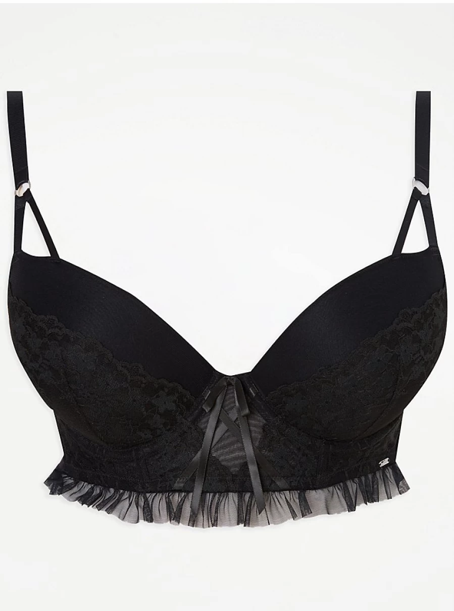 "George at Asda Women's Entice Black Embroidered Plunge Padded Bra – Comfort & Support Lingerie"