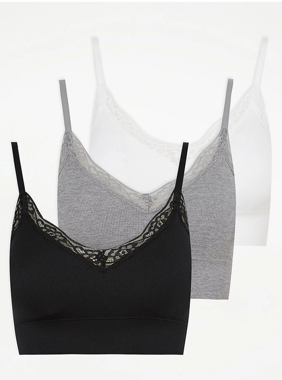 Seamless Lace Trim Pull-On Bras 3-Pack for Women | Comfort & Support | George at Asda