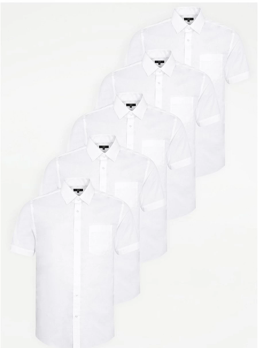 Boys' Slim Fit White Short Sleeve Formal Shirts 5-Pack | George at Asda