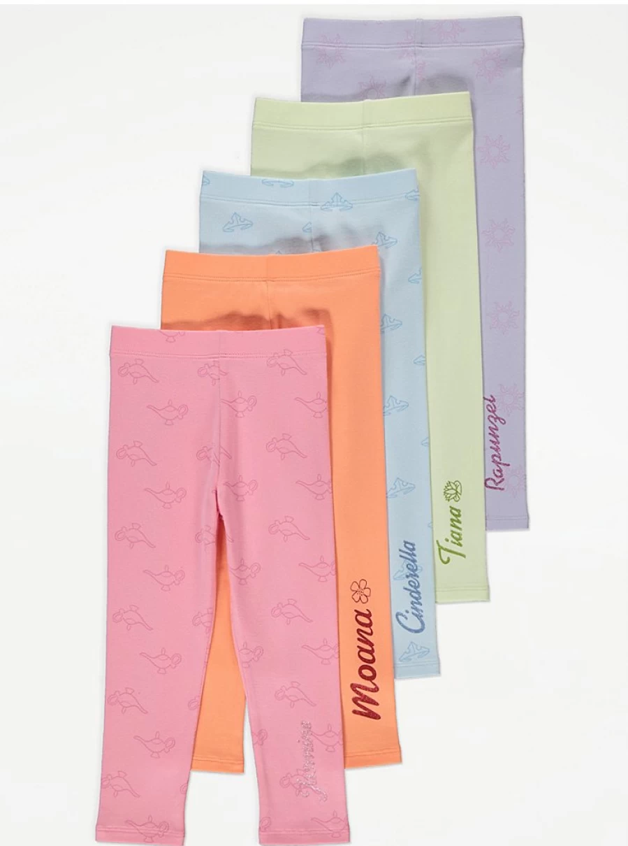 Disney Princess Bright Leggings 5-Pack for Kids | George at Asda | Soft & Comfortable Girls' Leggings
