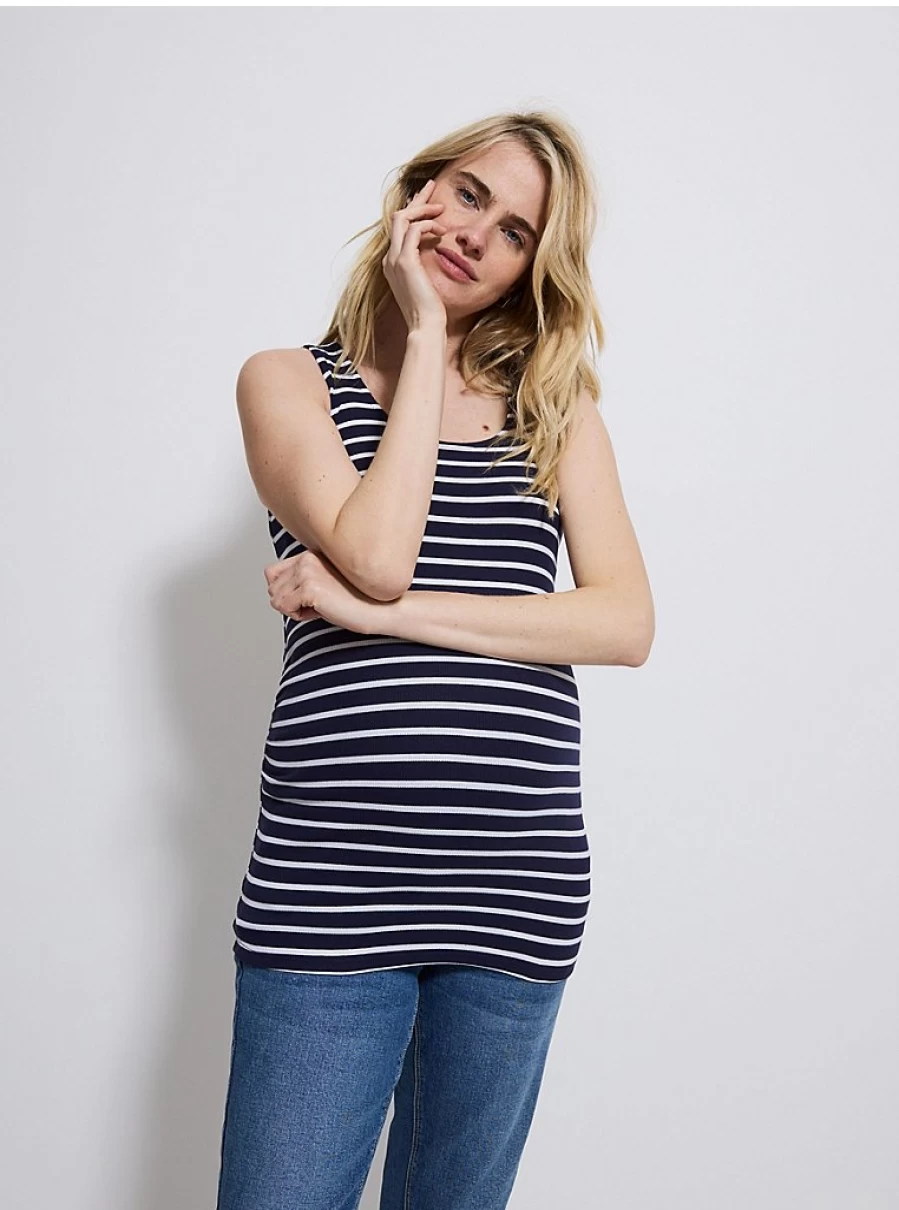 Baby Navy Stripe Longline Vest Top | George at Asda