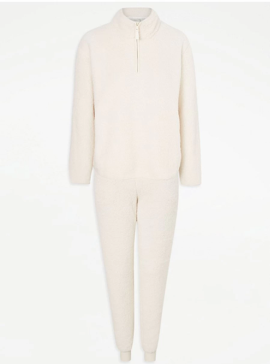 "George at Asda Cream Borg Pyjamas Review: Comfortable Lingerie Sleepwear"