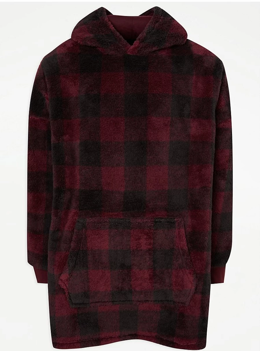 "George at Asda Men's Burgundy Checked Snuggle Hoodie – Warm & Stylish Review"