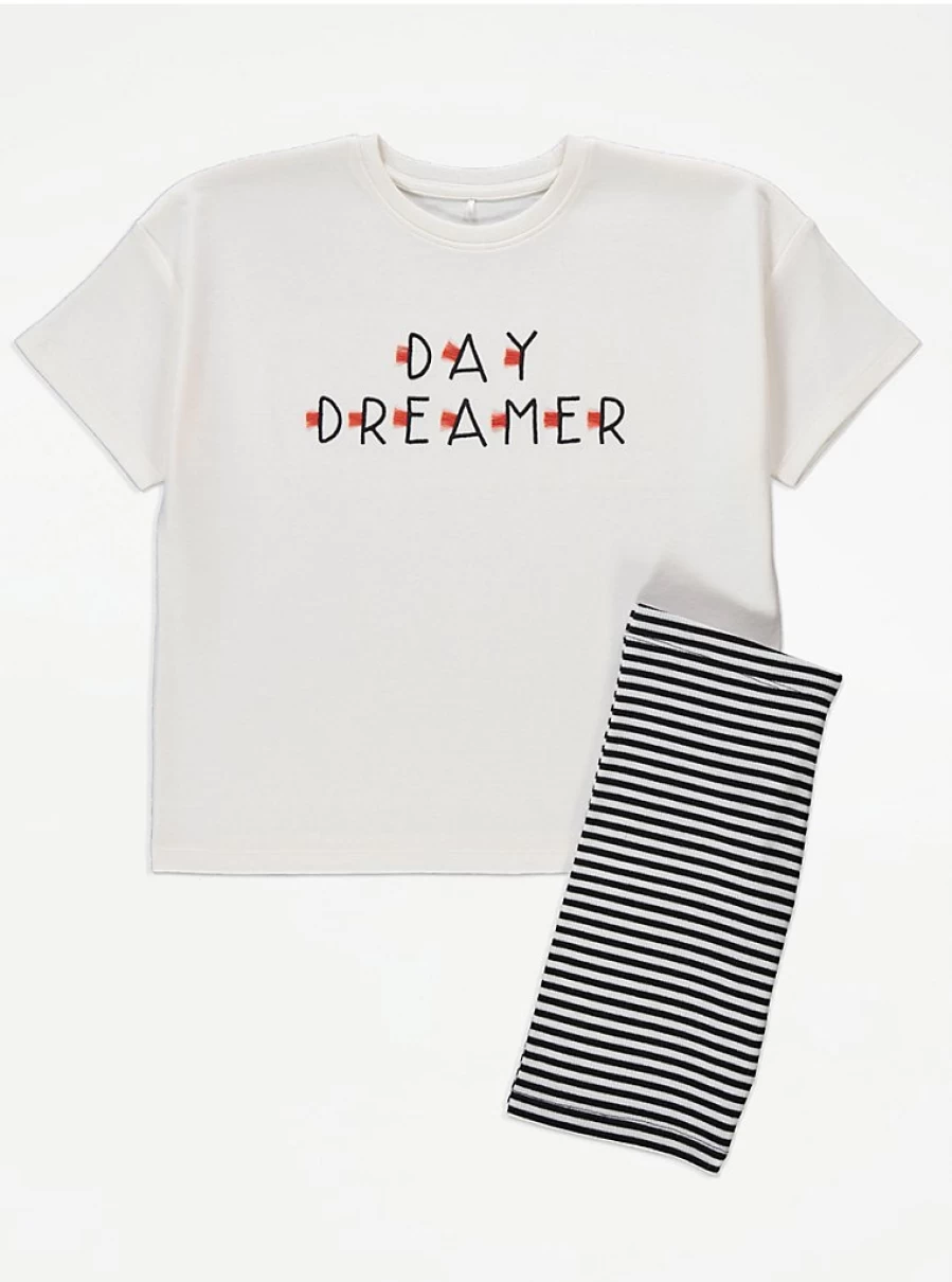 "George at Asda Kids' White Day Dreamer Striped Short Pyjamas – Comfortable & Stylish Sleepwear"