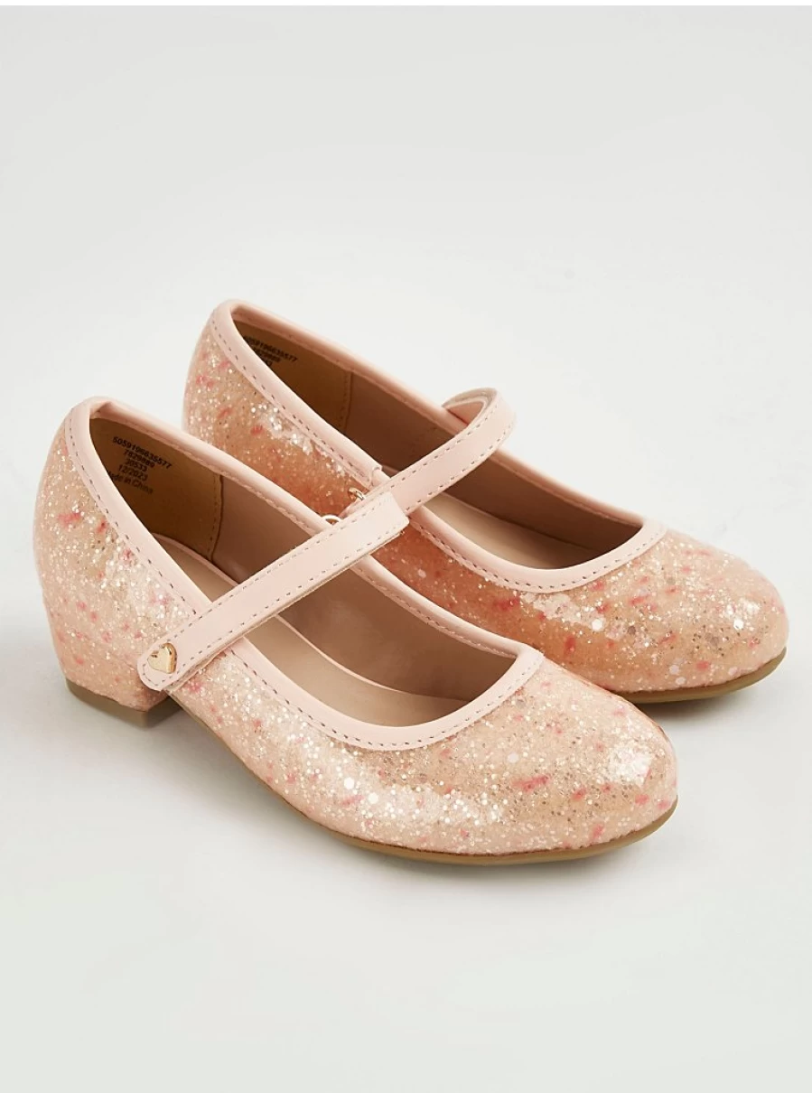 "George at Asda Kids Pink Glitter Heeled Ballet Shoes | Sparkly Strap Dance Shoes Review"