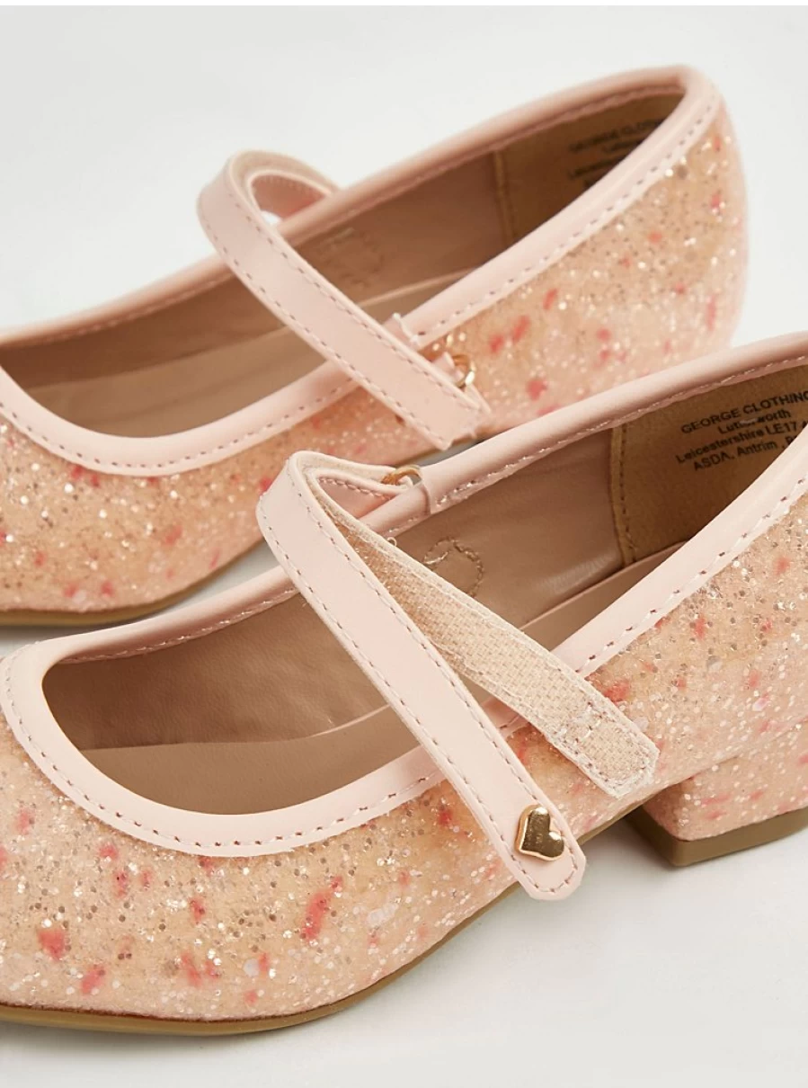 "George at Asda Kids Pink Glitter Heeled Ballet Shoes | Sparkly Strap Dance Shoes Review"