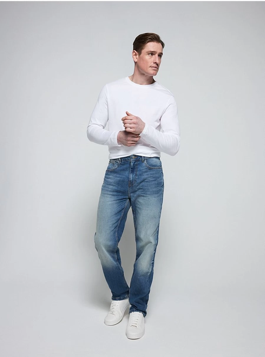 Men's Mid Blue Stretch Loose Fit Jeans | Comfort & Style | George at Asda