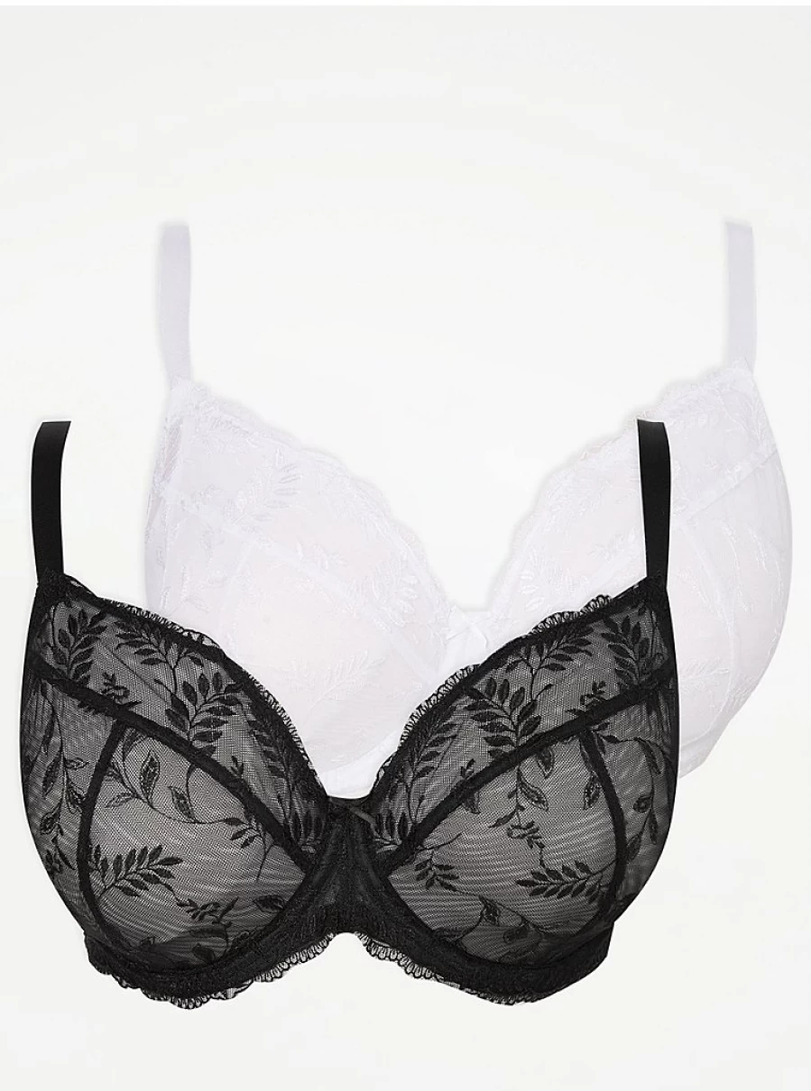 "George at Asda Women's Embroidered Lace Non-Padded Bras 2-Pack – Comfortable Lingerie Set"